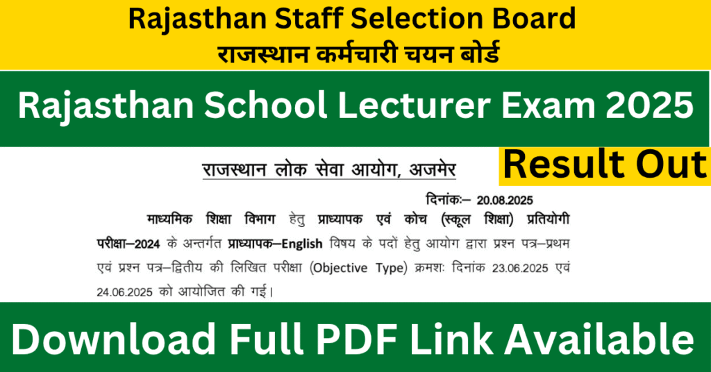 RPSC School Lecturer Result 2025